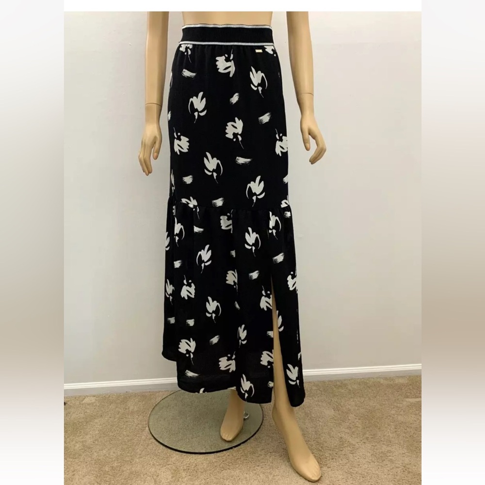 A|X Armani Exchange Maxi Skirt Elastic Waistband Lined Black White Floral Size-2